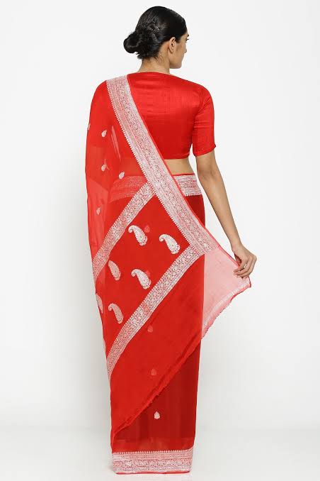 Handcrafted chiffon saree/banarsi saree/sari - Saffronfashionindia