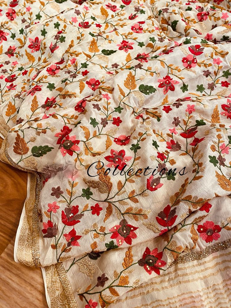 Anehna embroidery saree women sari floral sari - Saffronfashionindia