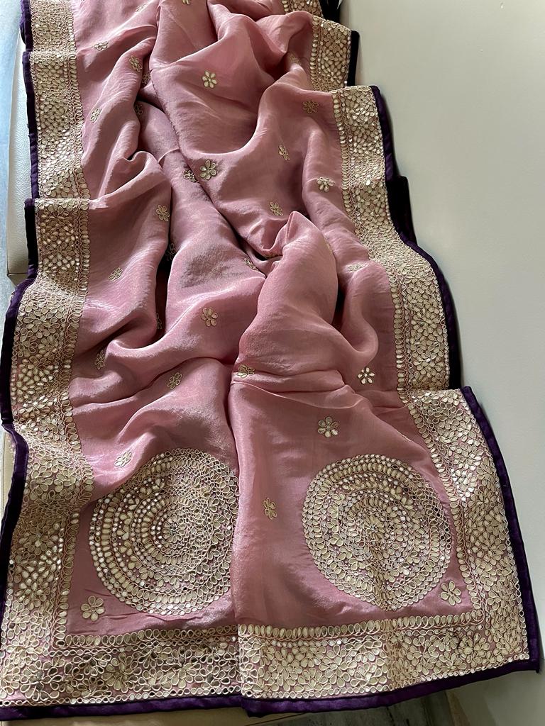Zubeida gorgette embroidered saree - Saffronfashionindia