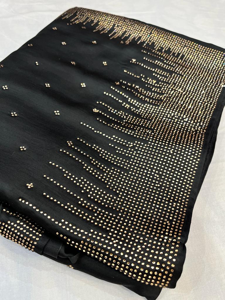 Black satin partywear saree - Saffronfashionindia