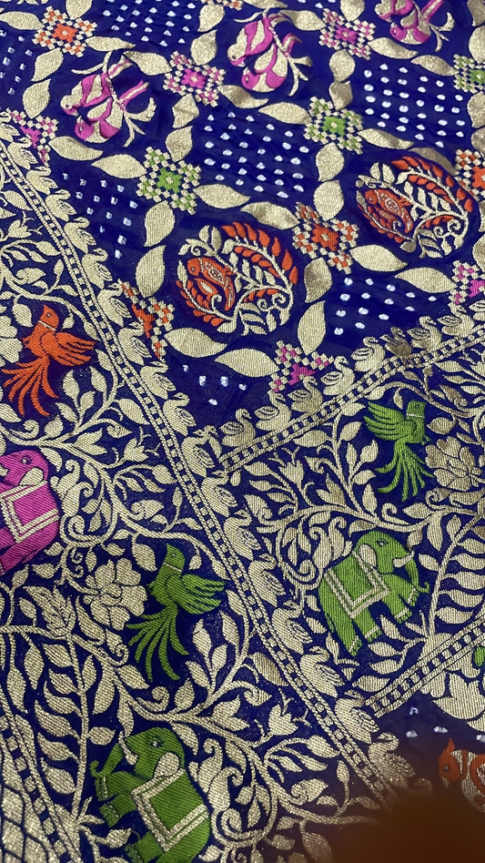 Bandhej dupatta,,,,Banarsi dupatta,,,,handwoven dupatta - Saffronfashionindia