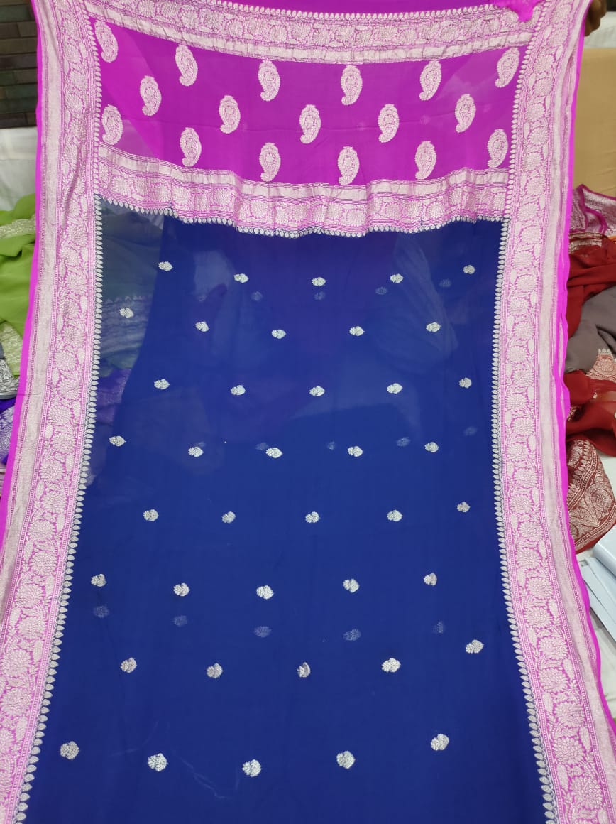 Handcrafted chiffon saree/banarsi saree/sari - Saffronfashionindia