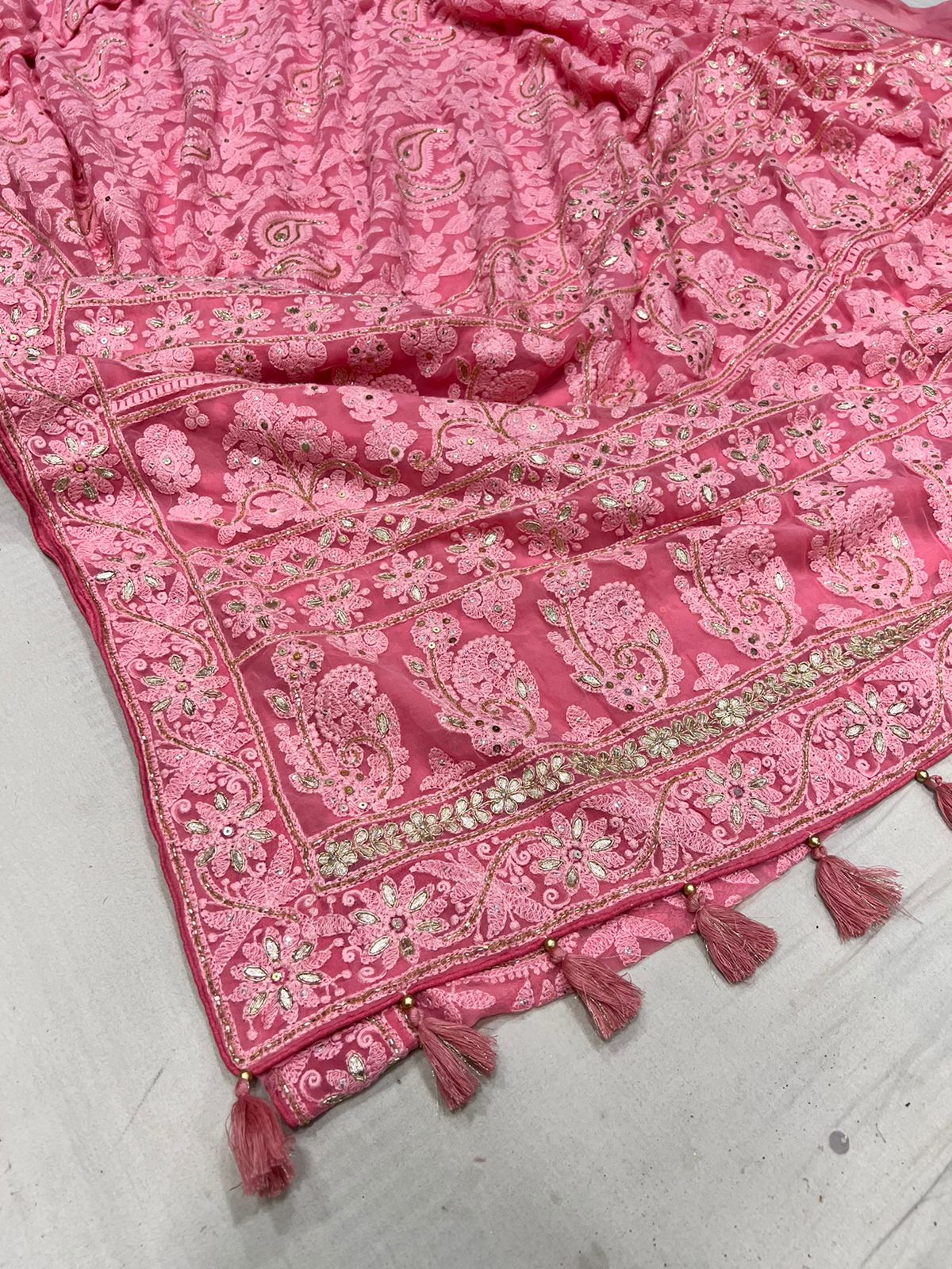 Jinnah Chikankari gottapatti saree - Saffronfashionindia