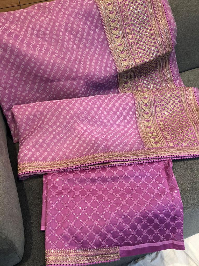 Bandhani styled organza saree - Saffronfashionindia