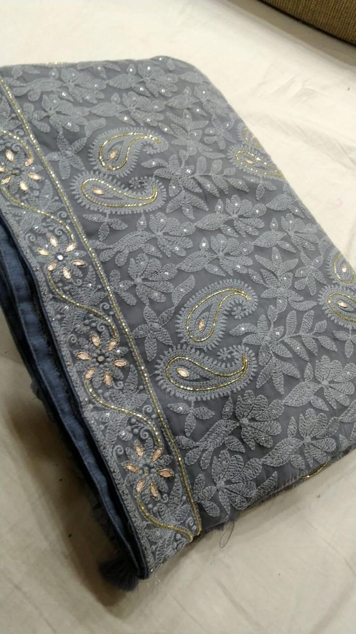Handmade Chikankari gottapatti saree - Saffronfashionindia