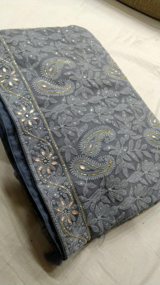 Handmade Chikankari gottapatti saree - Saffronfashionindia