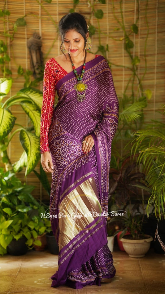 Ranisha bandhej gajji silk saree - Saffronfashionindia