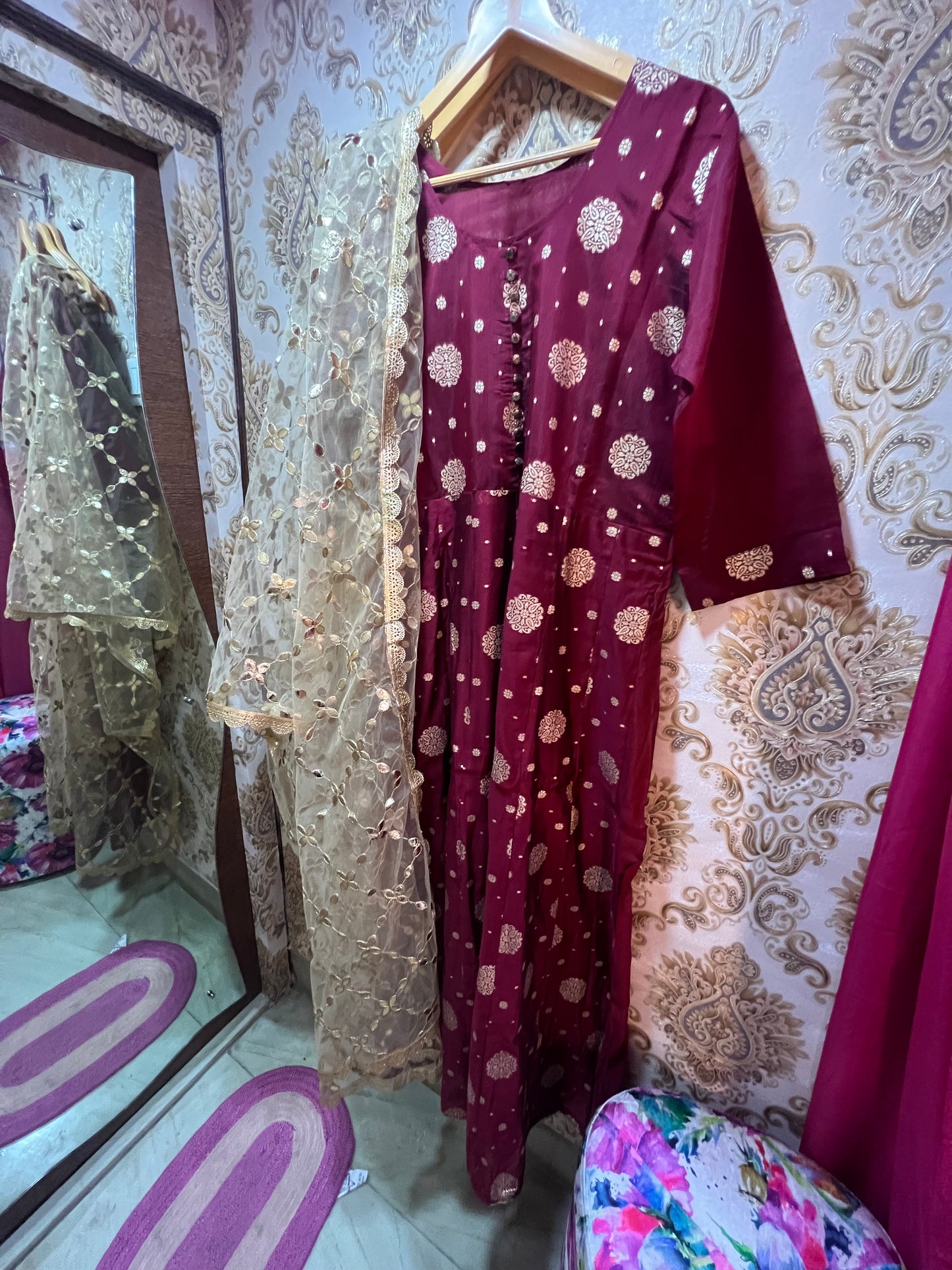 Maroon Chanderi Kurti set - Saffronfashionindia
