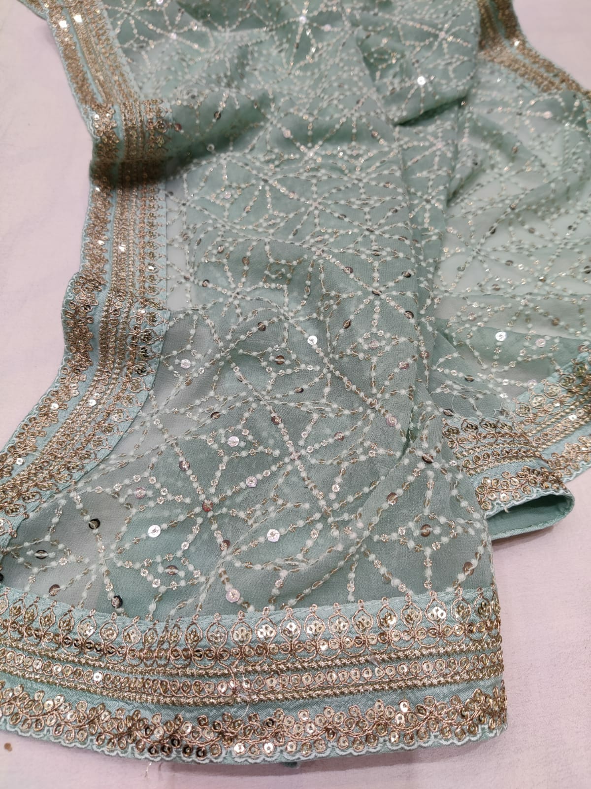 Fallon gorgette sequins saree - Saffronfashionindia