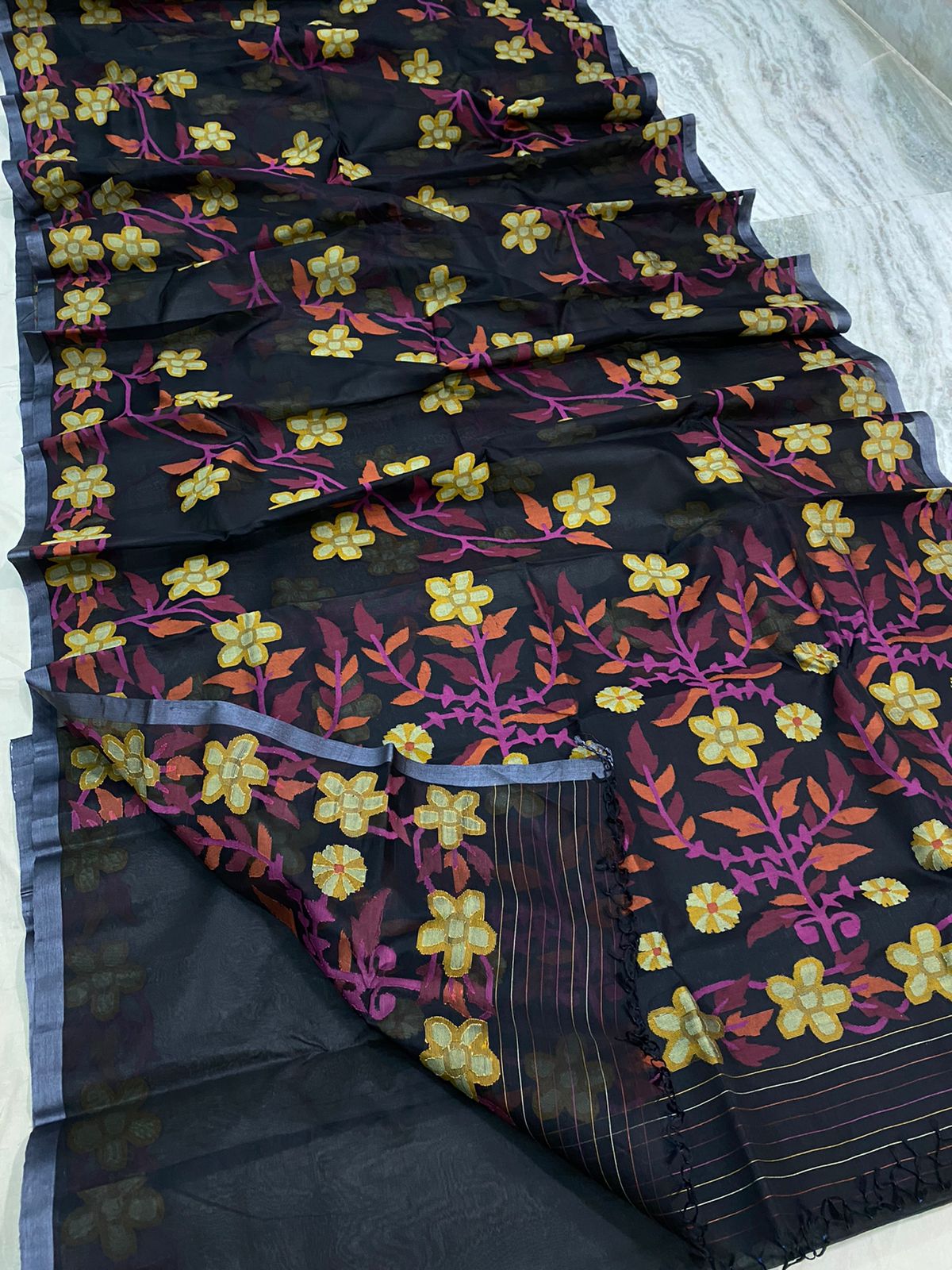 Malvika muslin jamdani saree - Saffronfashionindia
