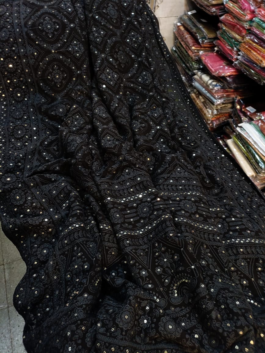 Alma Chikankari gorgette saree - Saffronfashionindia