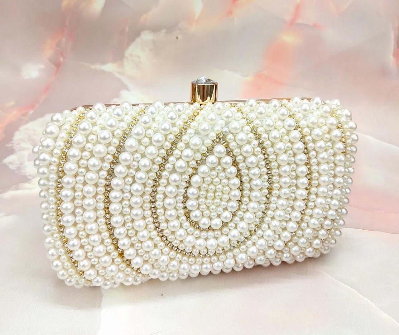Pearl studded bridal clutch - Saffronfashionindia
