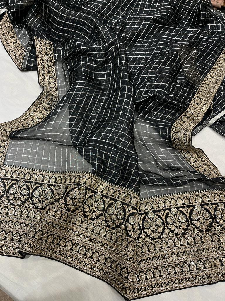 Checks organza trendy saree - Saffronfashionindia
