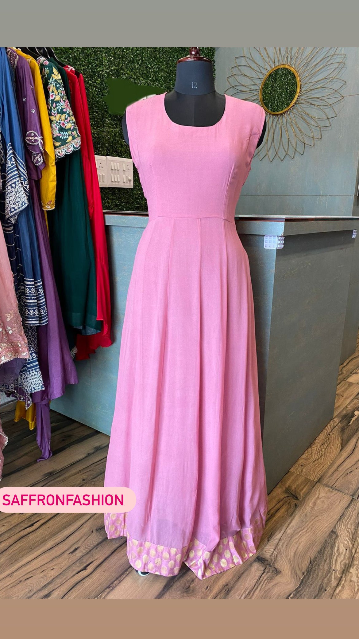 Pink indowestern gorgette long dress - Saffronfashionindia
