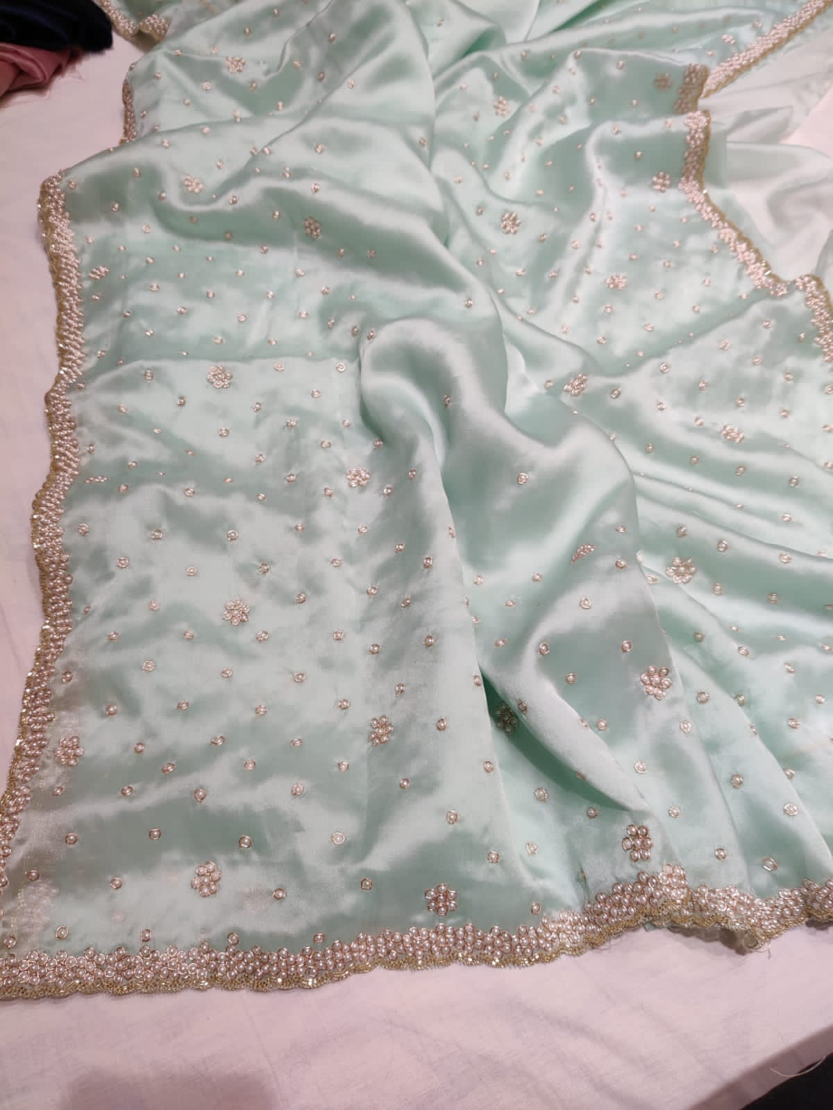 Pearl organza partywear saree - Saffronfashionindia