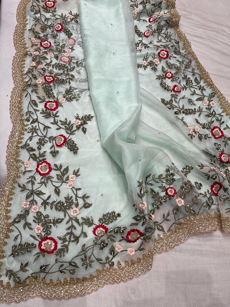 Iris embroidered saree - Saffronfashionindia