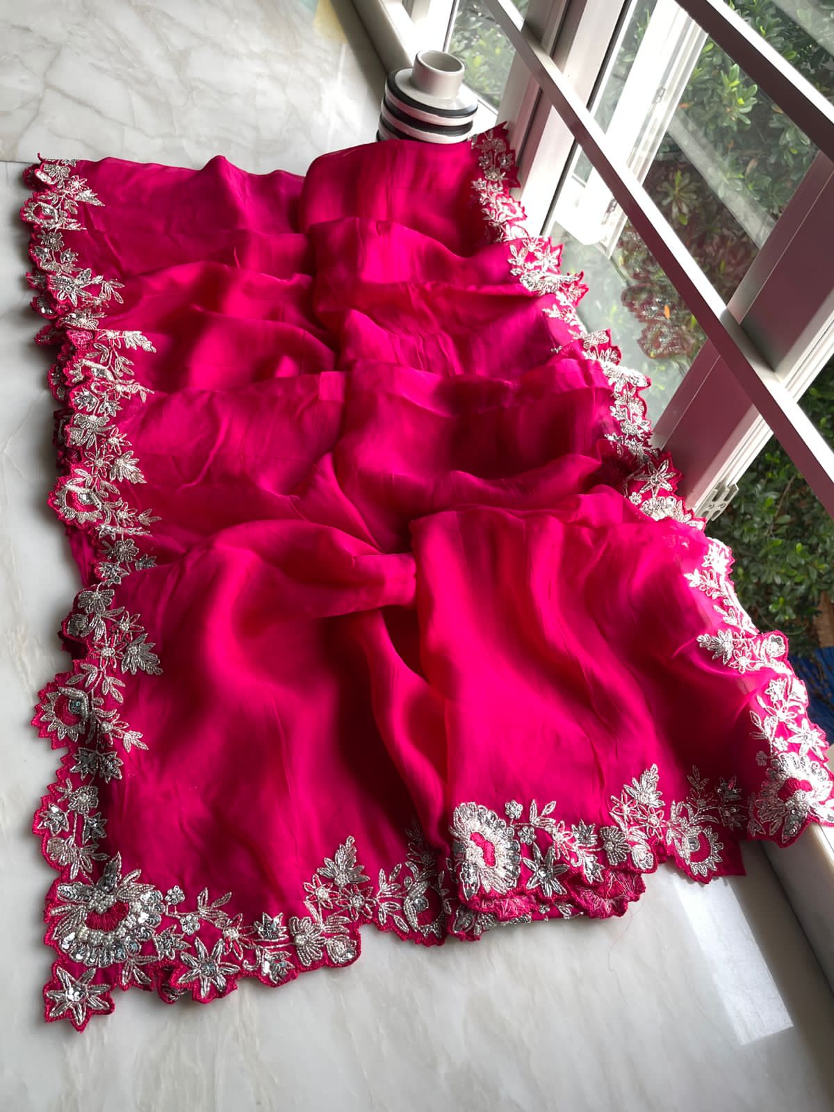 Munisha pink organza saree - Saffronfashionindia