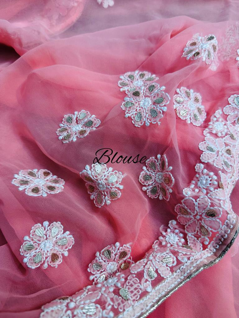 Embroidered Chikankari gottapatti inspired saree - Saffronfashionindia