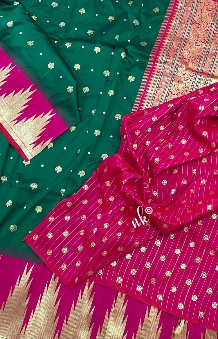 Women banarsi temple bordered saree - Saffronfashionindia