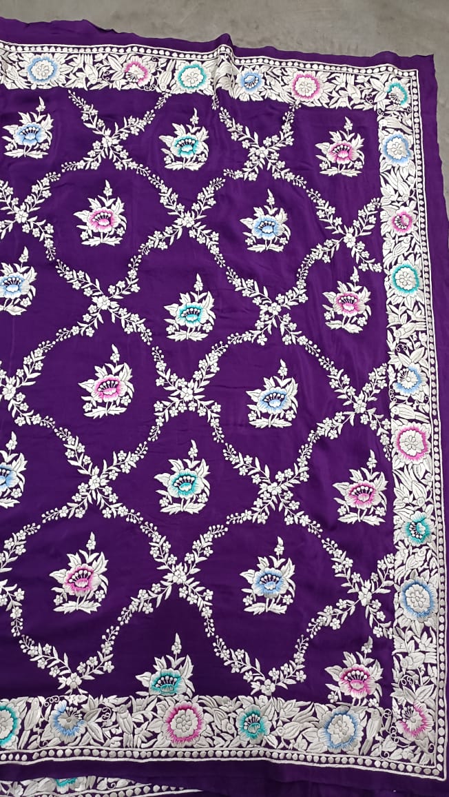 Purple Autentic Parsi gara saree - Saffronfashionindia