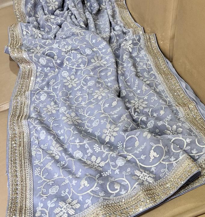 Nimil Chikankari gorgette saree - Saffronfashionindia