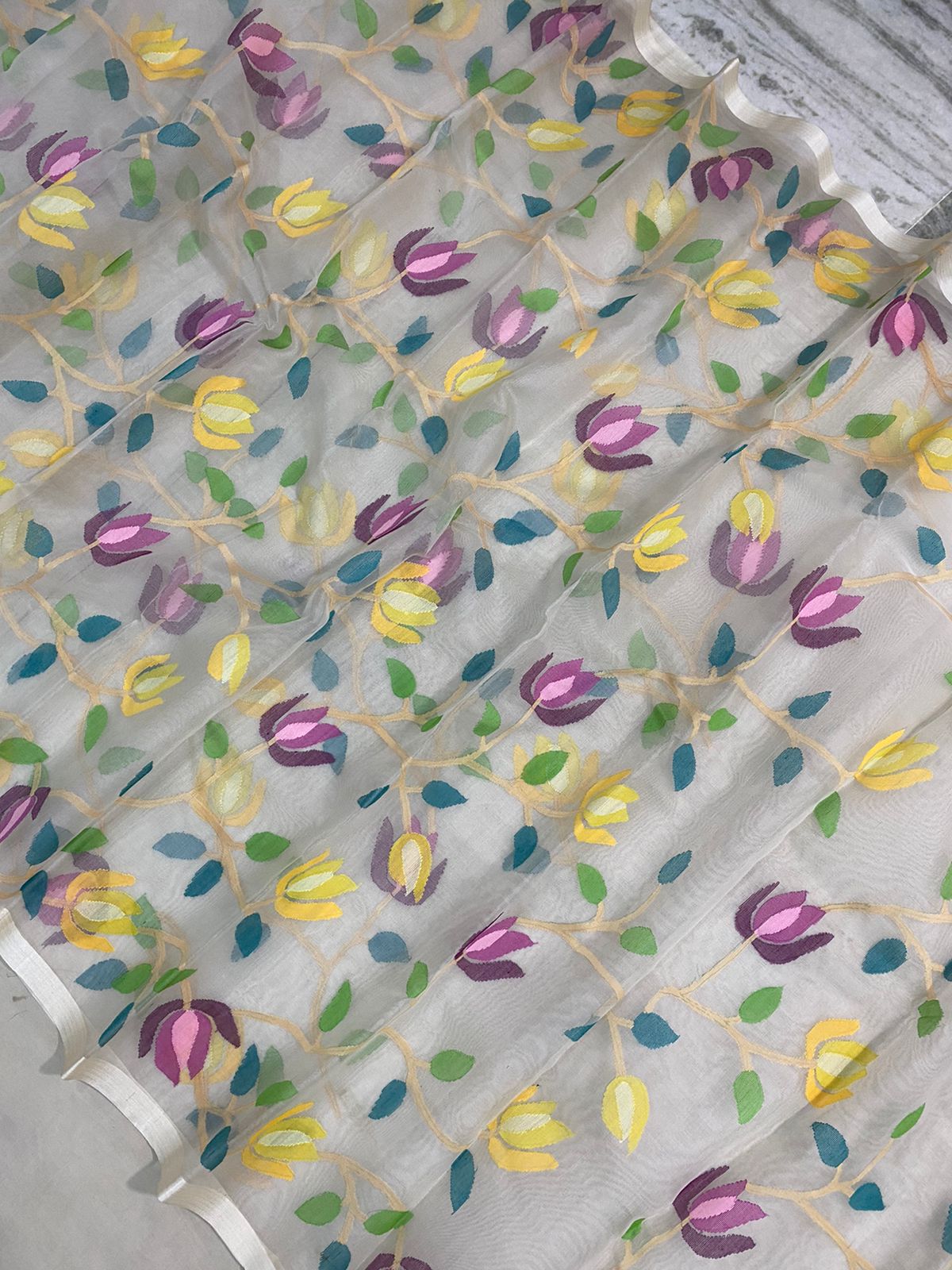 Rubeila muslin tantuj jamdani sari - Saffronfashionindia