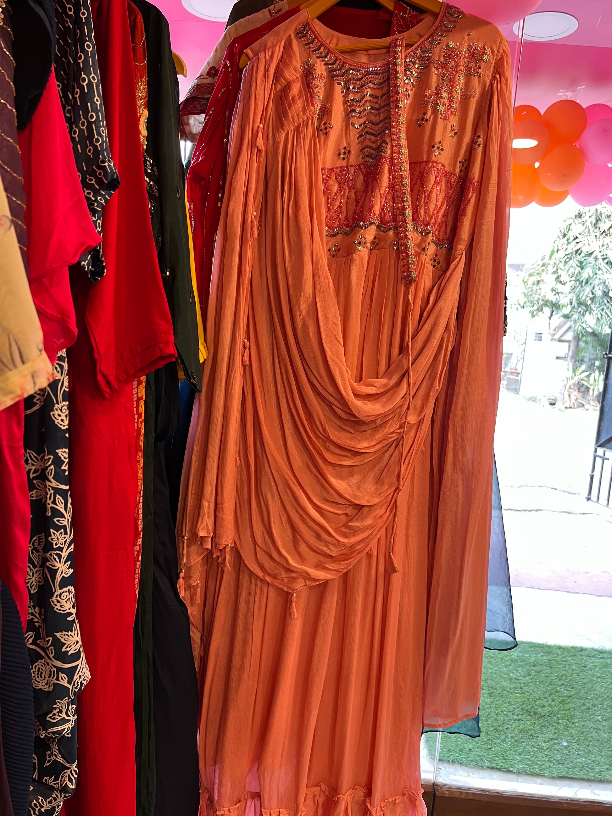 Peachy gown dress - Saffronfashionindia
