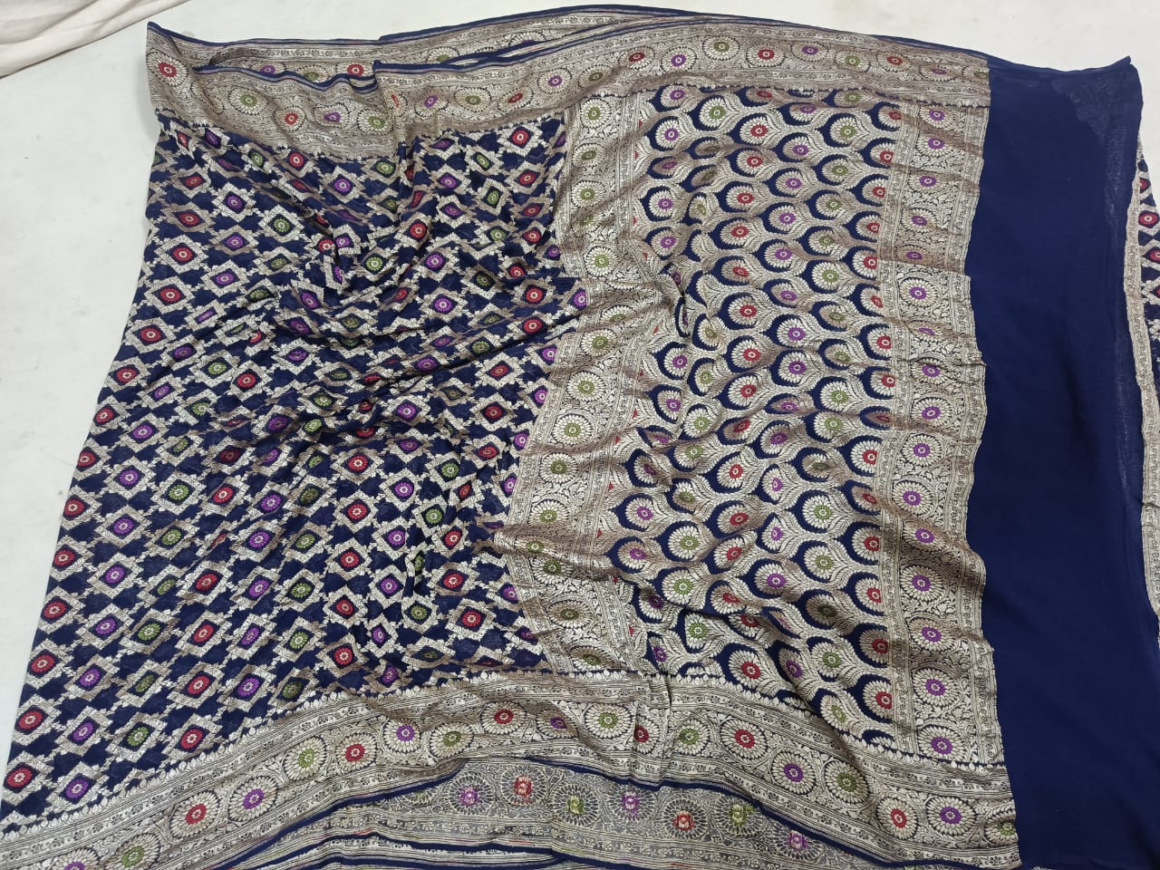 Khaddi banarsi chiffon saree/sari/gorgette saree - Saffronfashionindia