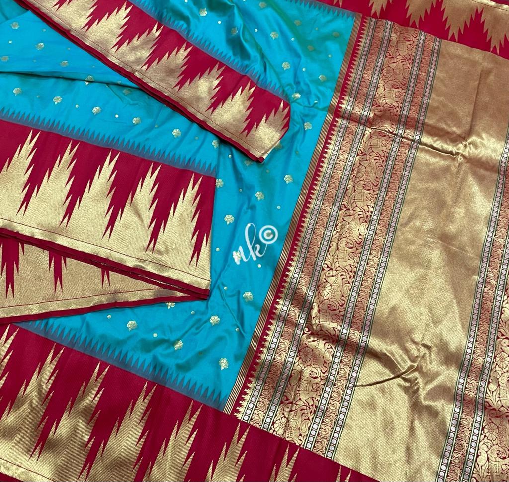 Women banarsi temple bordered saree - Saffronfashionindia