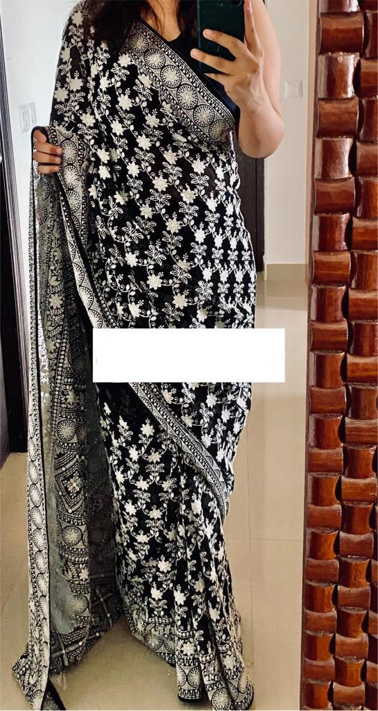 Black Chikankari saree - Saffronfashionindia
