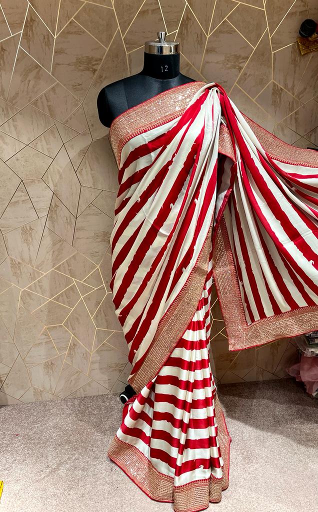 Satin striped saree - Saffronfashionindia