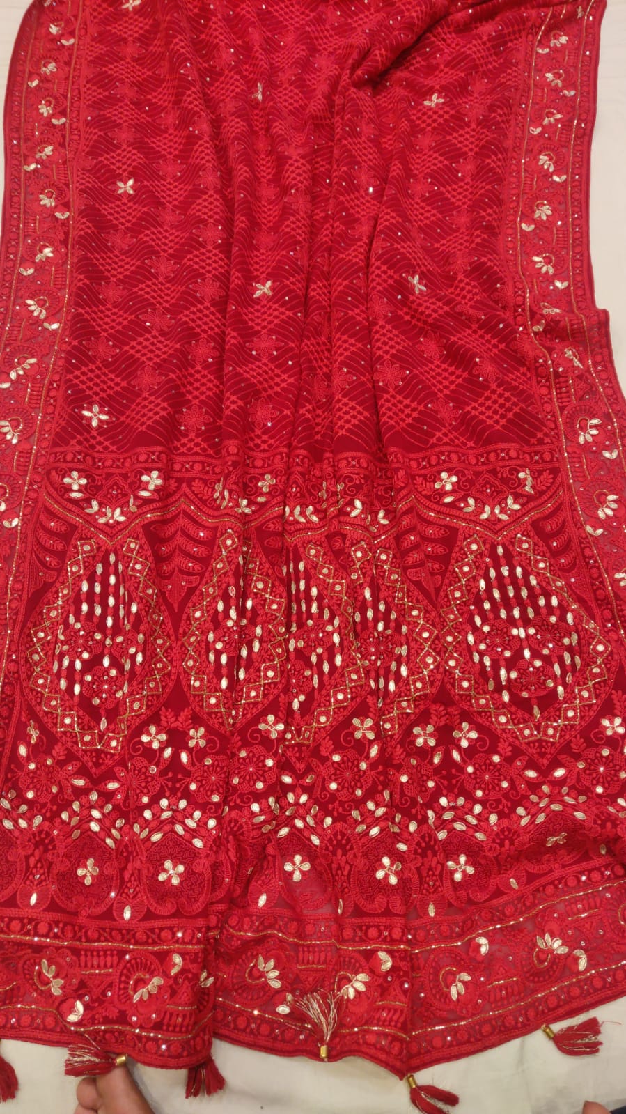 Laisha Chikankari gorgette saree - Saffronfashionindia
