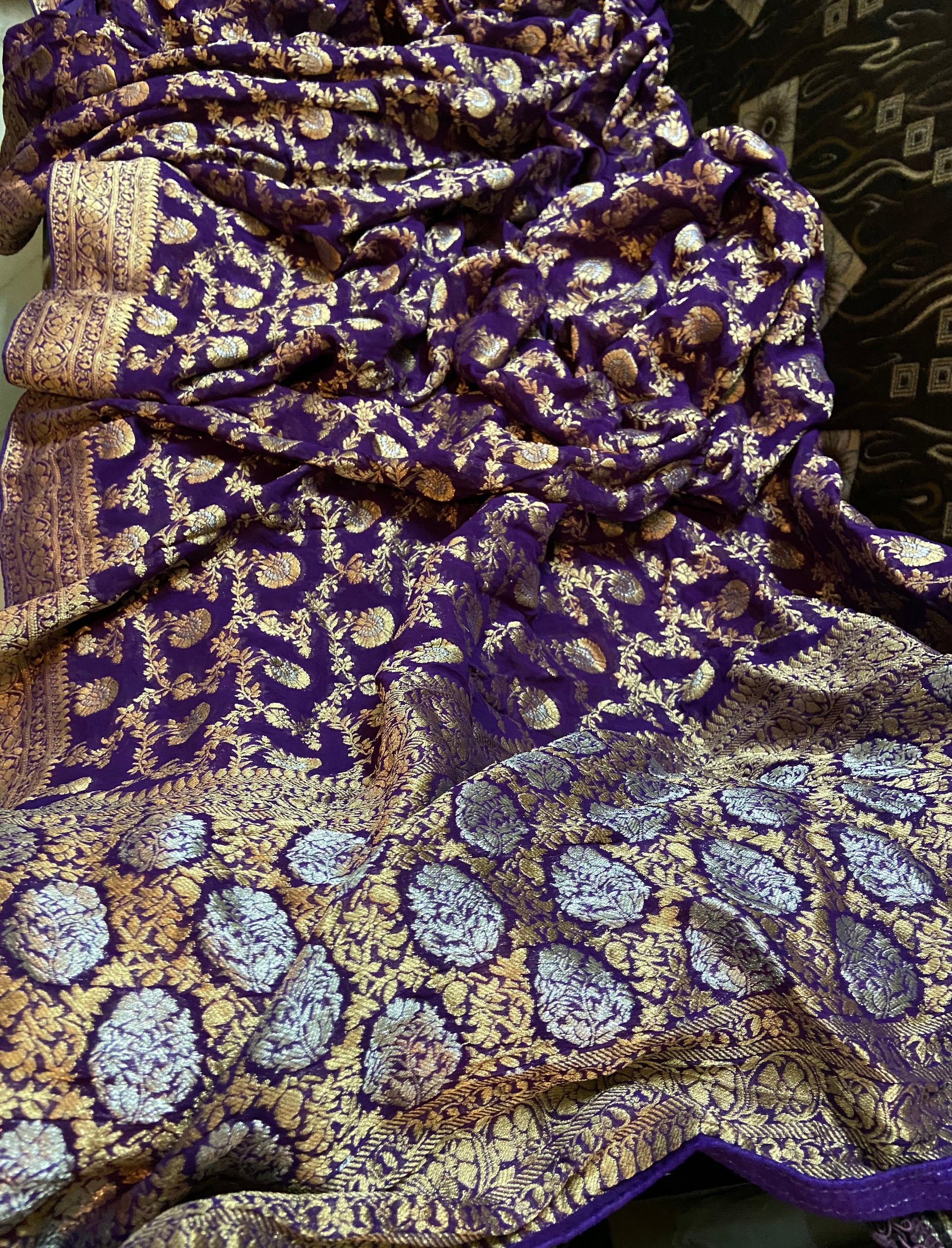 Royal blue Khaddi gorgette saree - Saffronfashionindia