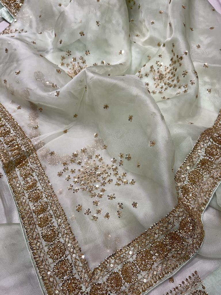 Blossom inspired organza zardosi saree - Saffronfashionindia