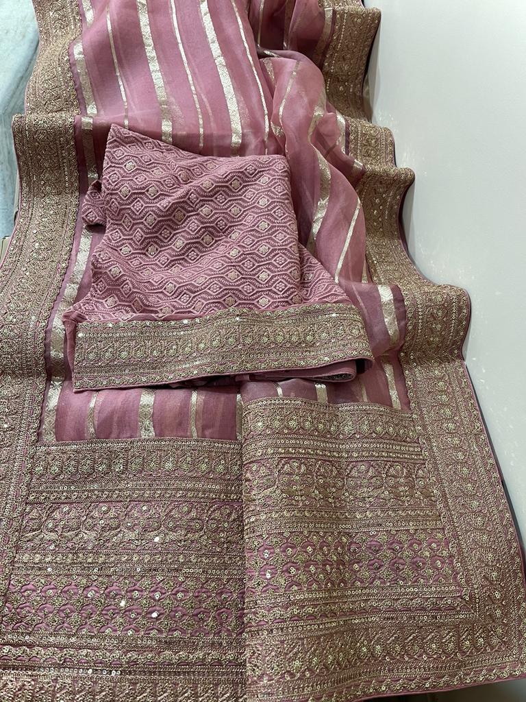 Kora striping sequins saree - Saffronfashionindia