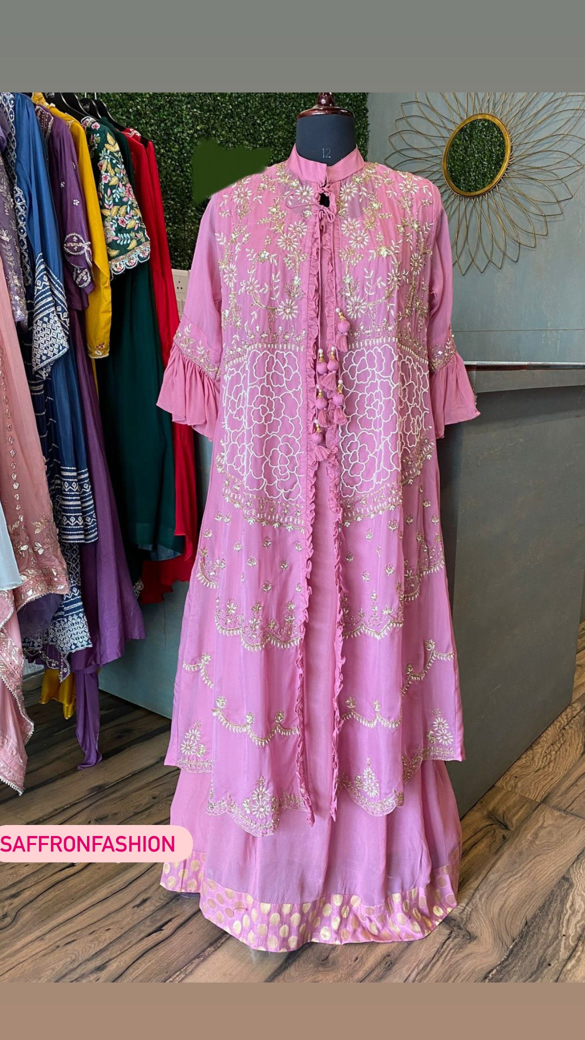 Pink indowestern gorgette long dress - Saffronfashionindia