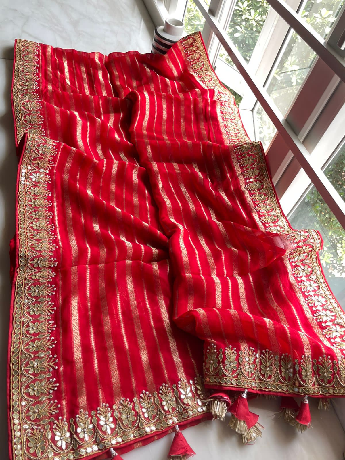 Red munga gottapatti saree - Saffronfashionindia