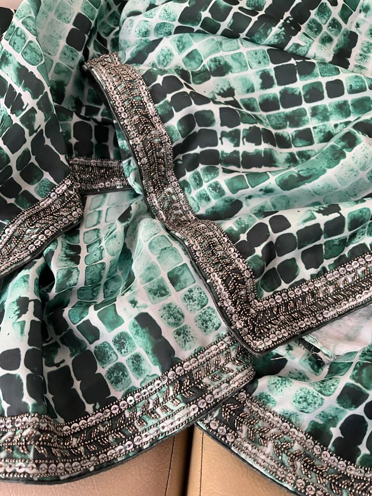 Ridsi satin marble inspired saree - Saffronfashionindia