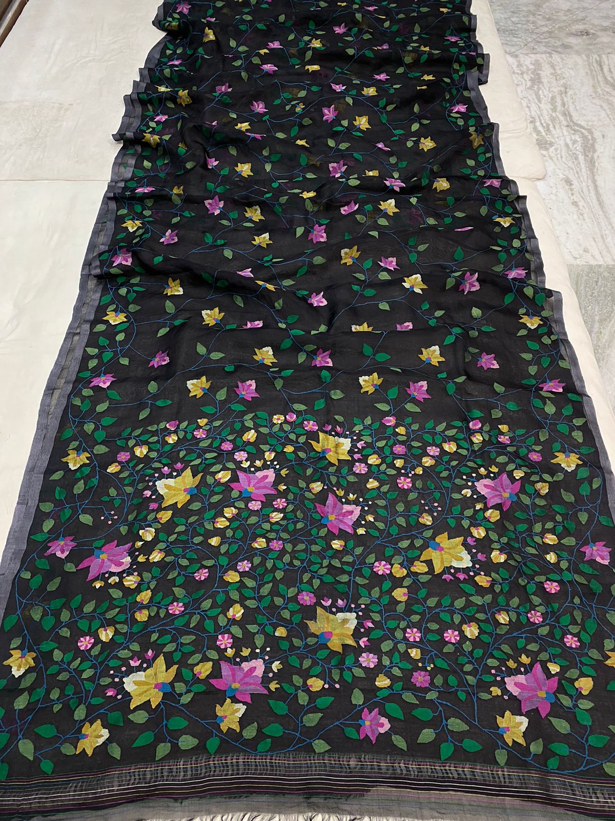 Nirav muslin Jamdani saree - Saffronfashionindia