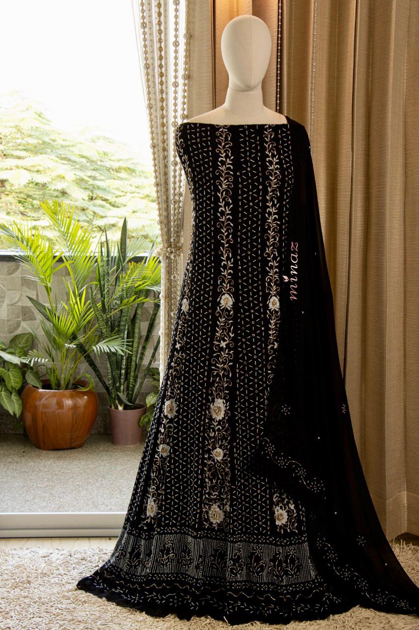 Black naqshi embroidery suit - Saffronfashionindia