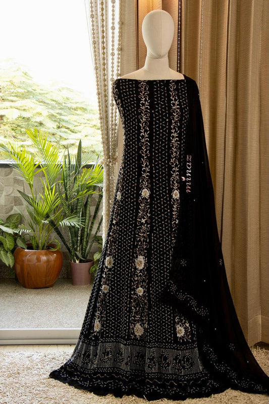 Black naqshi embroidery suit - Saffronfashionindia