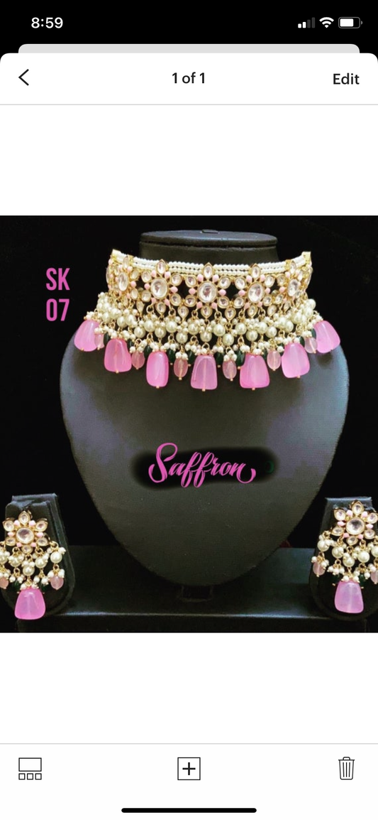 Pinkly choker set - Saffronfashionindia