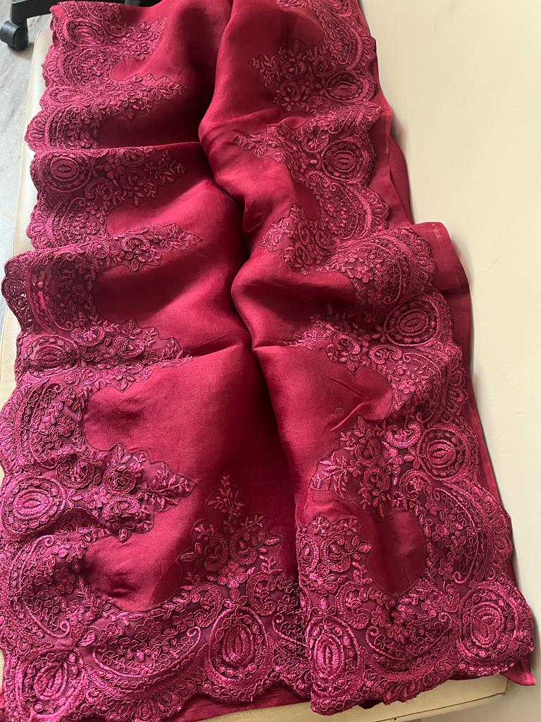 Lacy cutwork organza saree - Saffronfashionindia