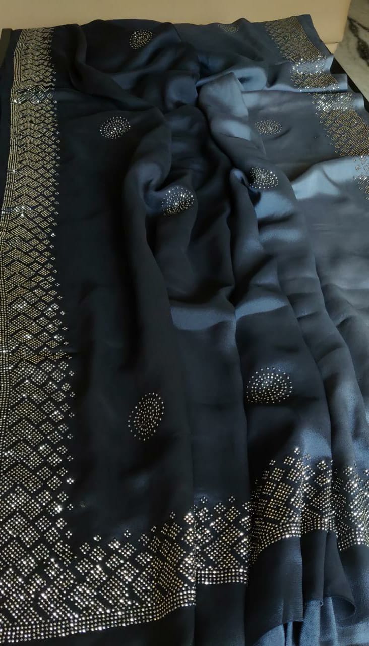 Chinon satin partywear saree - Saffronfashionindia