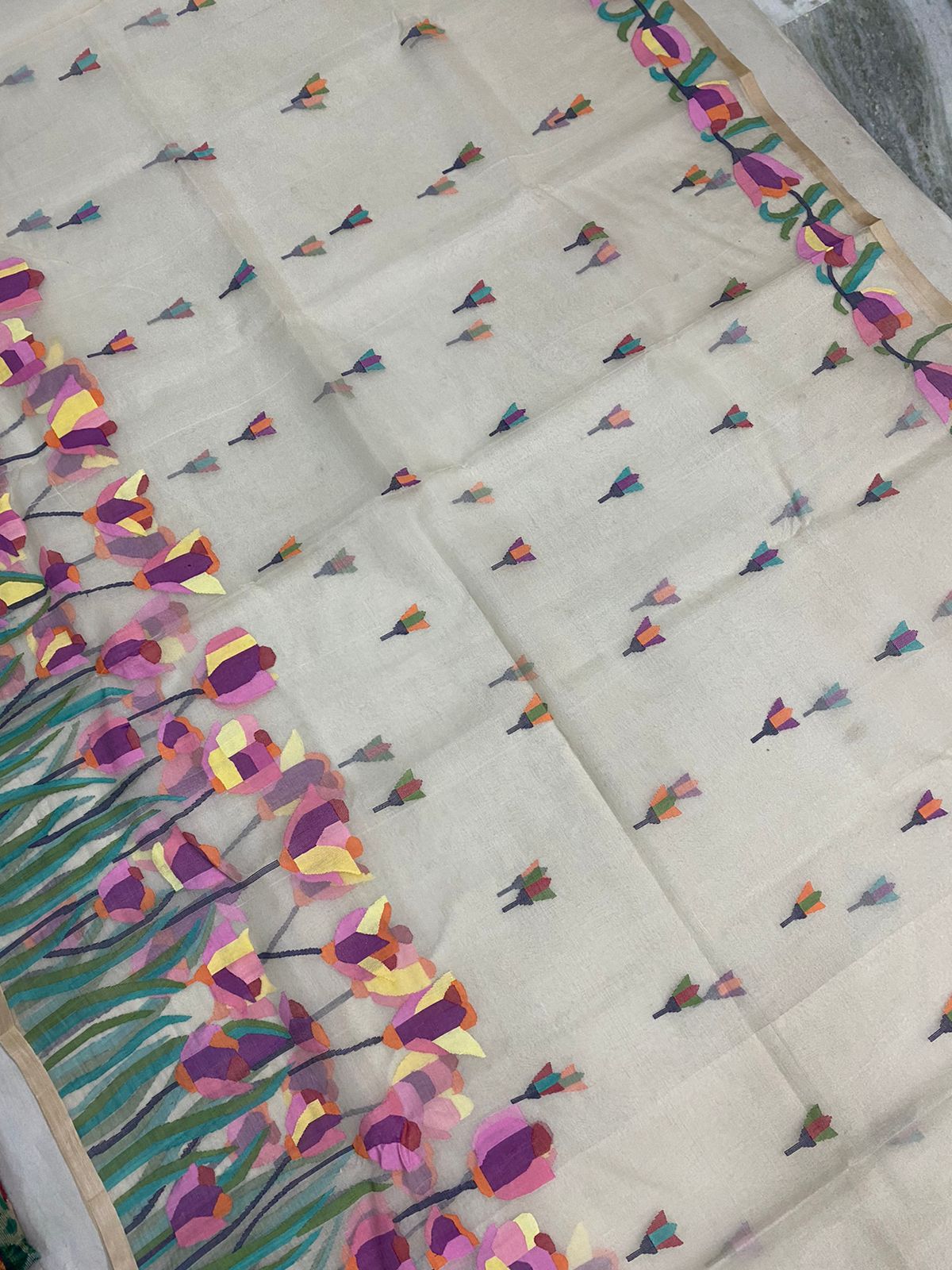 Miravah muslin jamdani saree - Saffronfashionindia
