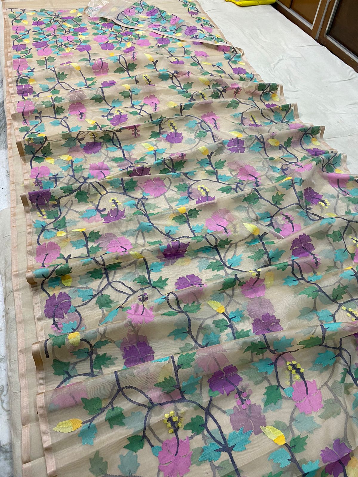 Rubina muslin jamdani saree - Saffronfashionindia
