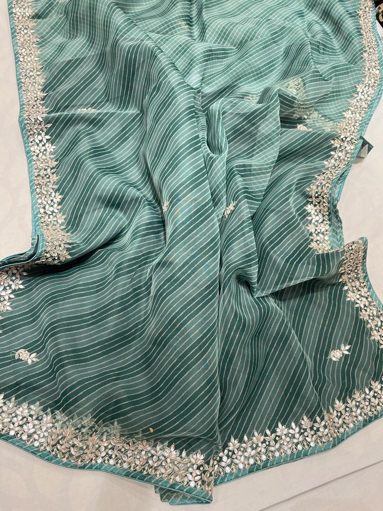 Muneba Lehariya organza saree - Saffronfashionindia