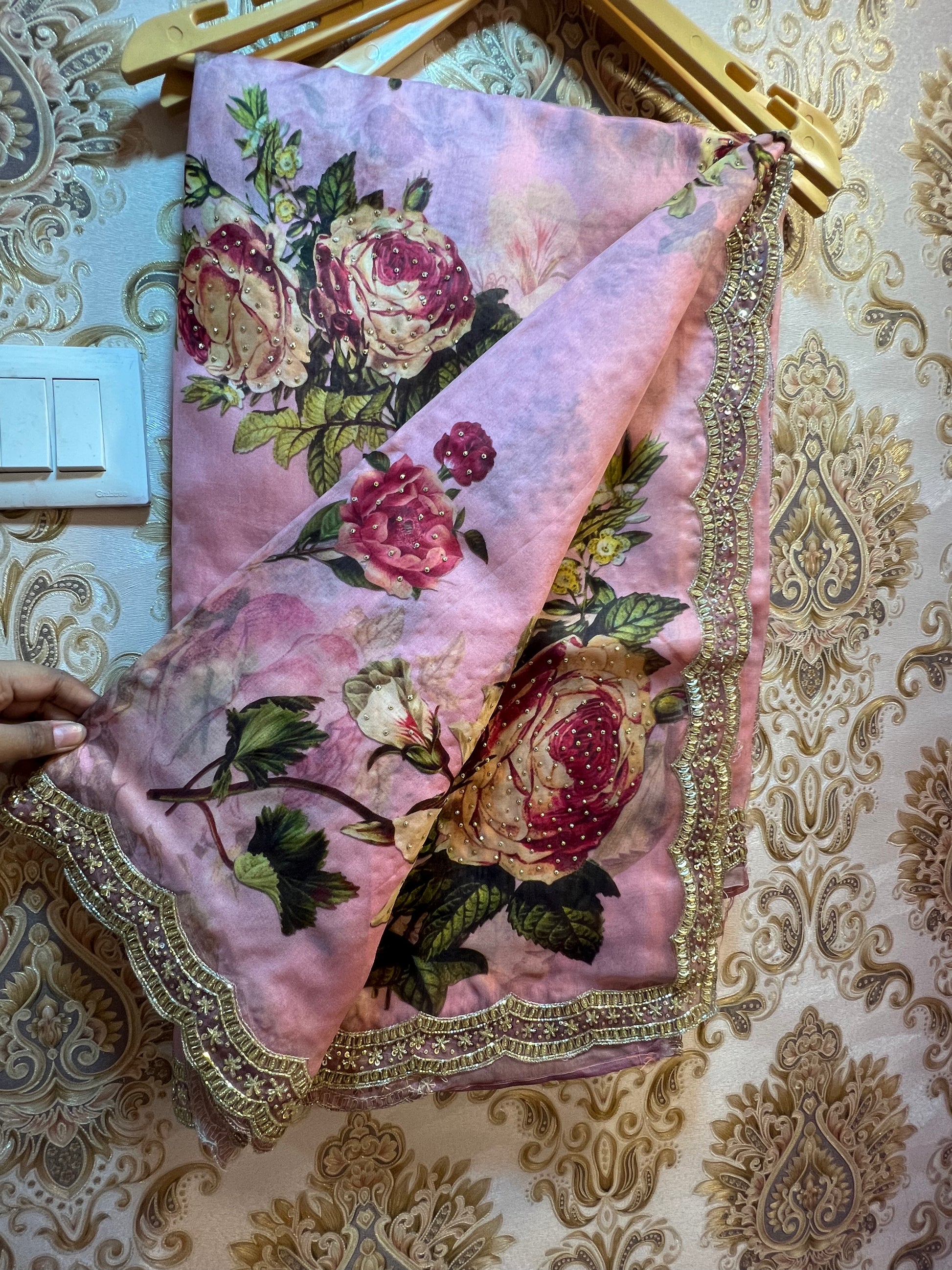 Pink lovely floral saree - Saffronfashionindia