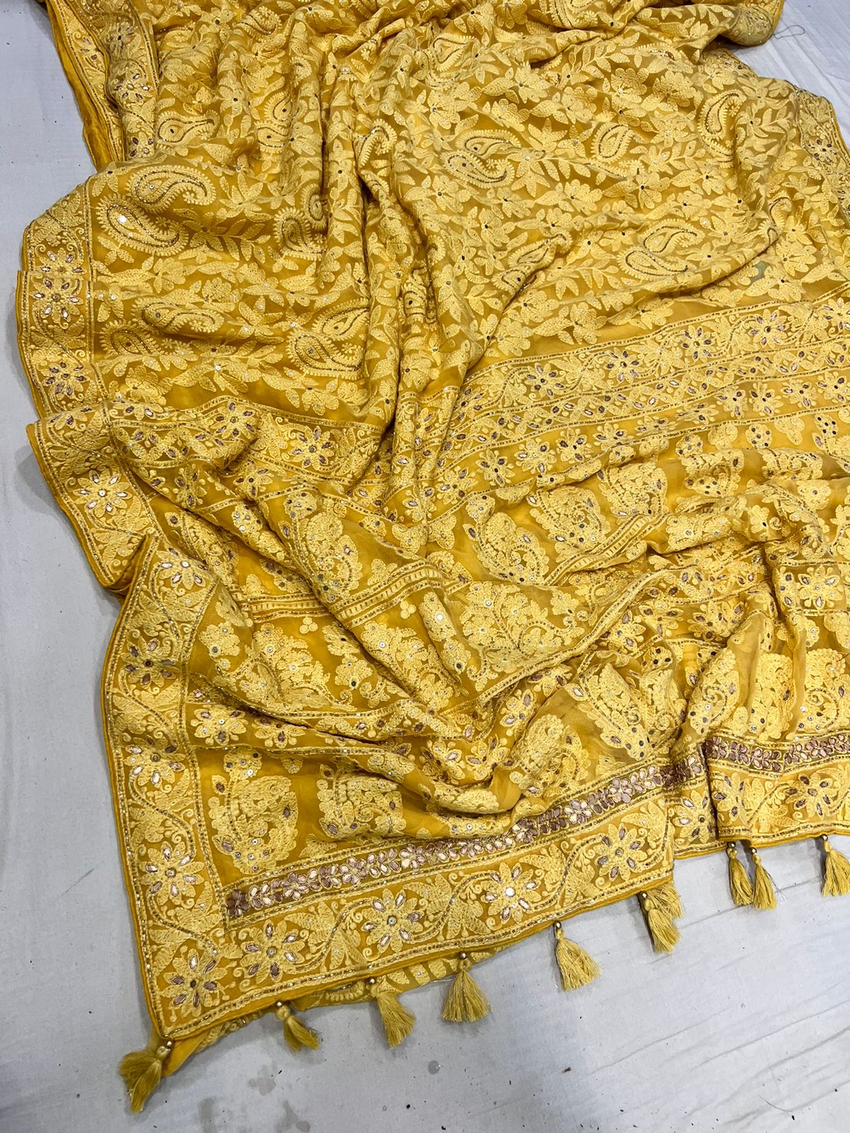 Jinnah Chikankari gottapatti saree - Saffronfashionindia