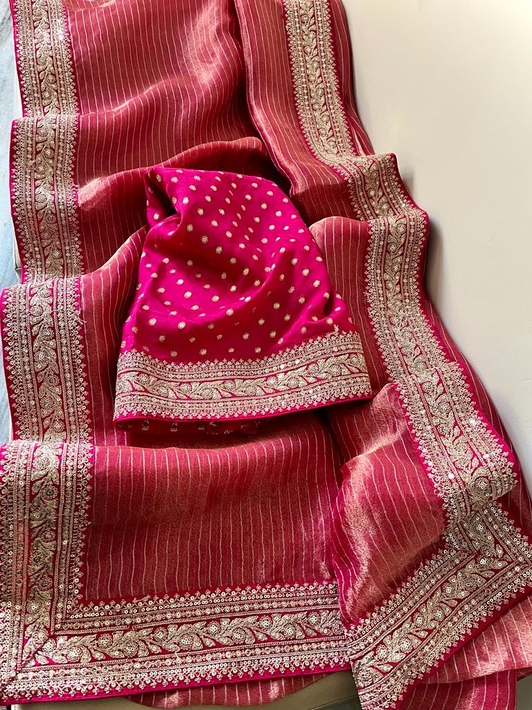 Tissue striped saree - Saffronfashionindia